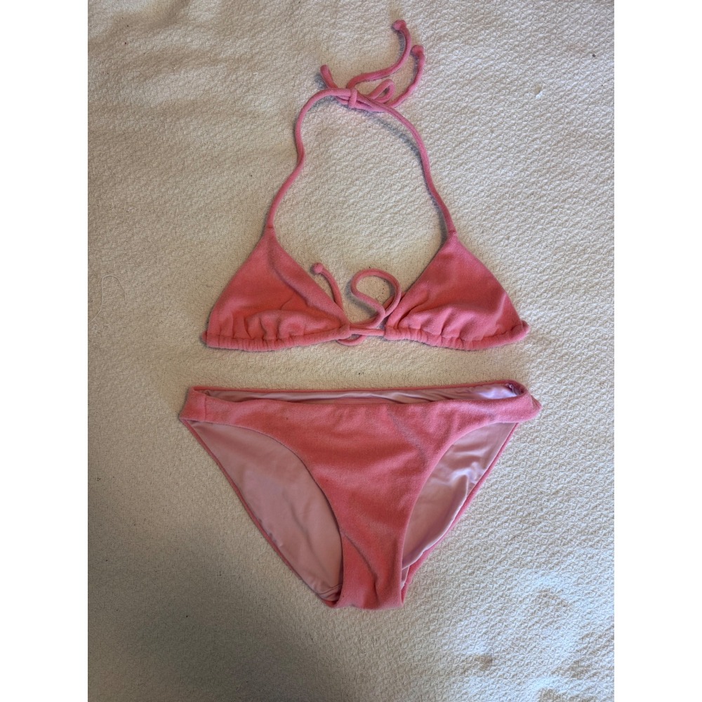 Victorias Secret Pink Terry Cloth Triangle Bikini Set Medium
